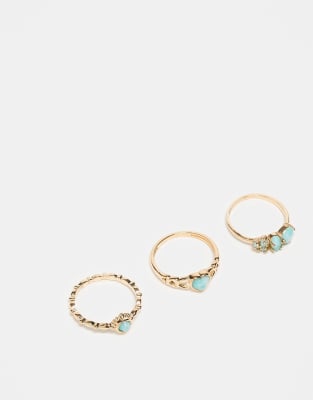 ASOS DESIGN - 3er-Pack goldfarbene Ringe mit Kunststeinen