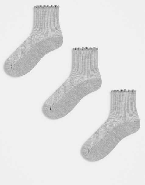 ASOS DESIGN – 3er-Pack Knöchelsocken in anthrazitgrau meliert mit Rüschenrand - view 1