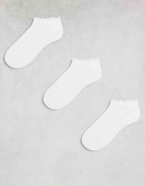ASOS DESIGN – 3er-Pack Knöchelsocken in Weiß mit Rüschenrand - view 1