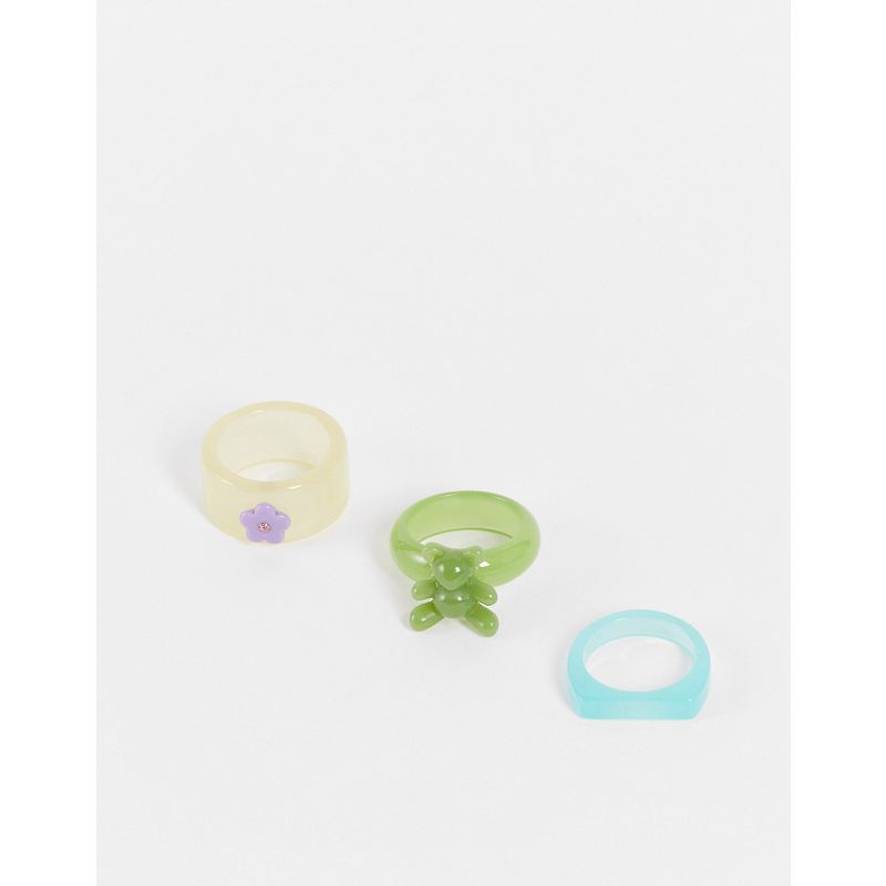 DESIGN – 3er-Pack Kunststoffringe in verschiedenen Farben mit Bären- und Blumendesign