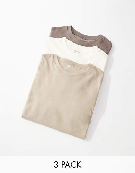 ASOS DESIGN – 3er-Pack langärmlige T-Shirts in verschiedenen Farben mit Rundhalsausschnitt