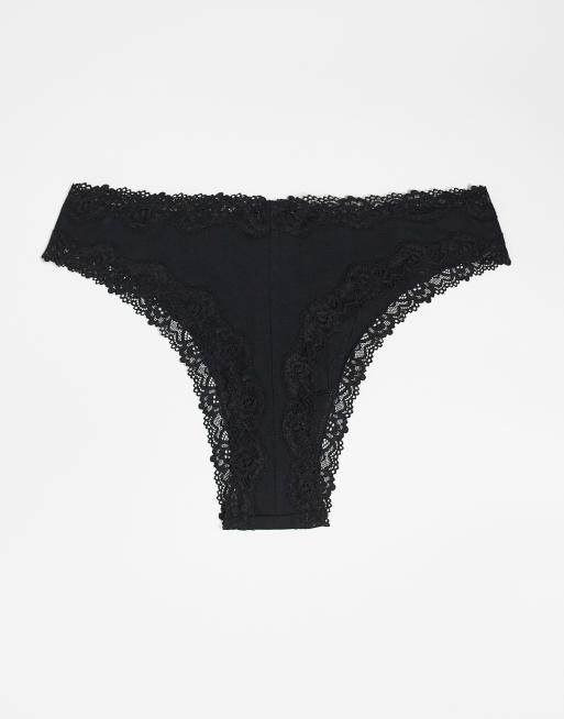 ASOS DESIGN – 3er-Pack Malilbu-Tangas aus Baumwolle mit Spitzenbordüre und hohem Bund, in Schwarz, 2 von 3
