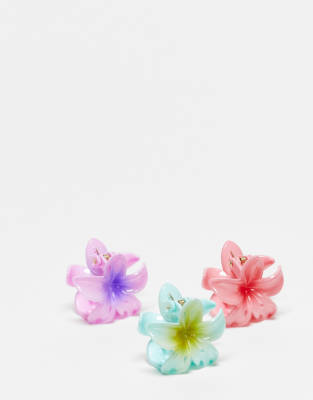 ASOS DESIGN - 3er-Pack Mini-Haarklammern mit Hibiskus-Design-Bunt