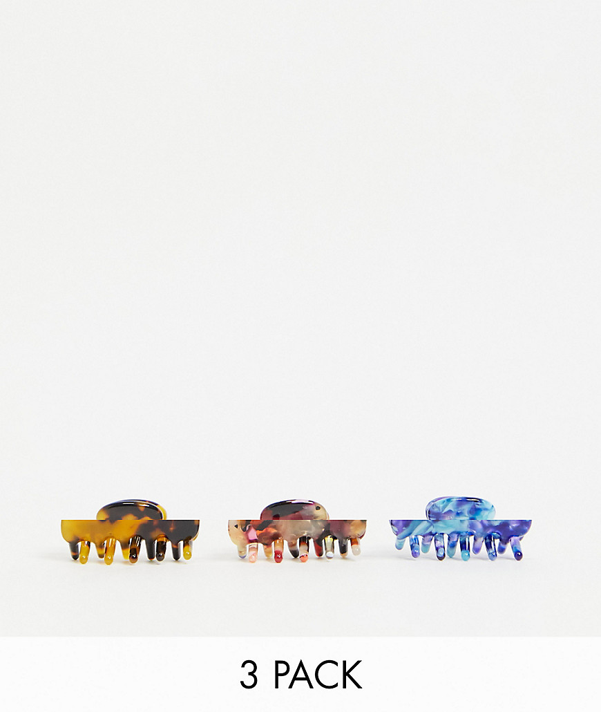 ASOS DESIGN – 3er-Pack Mini-Haarspangen aus buntem Kunstharz-Mehrfarbig