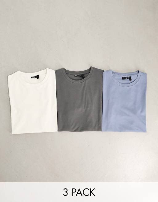ASOS DESIGN – 3er-Pack Muskelshirts in Grau, Cremeweiß und Blau