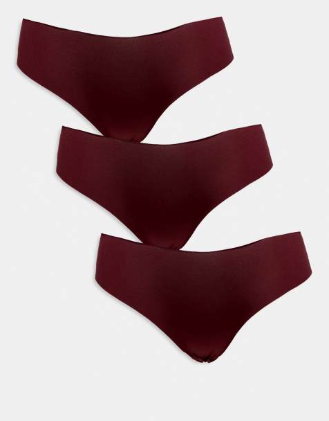ASOS DESIGN – 3er-Pack nahtlose brasilianische Slips in Burgunderrot mit Spitze - view 1