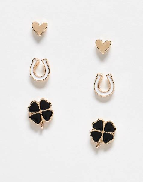 ASOS DESIGN – 3er-Pack Ohrstecker im cleanem Blumen-Design in Schwarz, Weiß und Gold-Optik - view 1