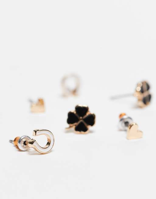 ASOS DESIGN – 3er-Pack Ohrstecker im cleanem Blumen-Design in Schwarz, Weiß und Gold-Optik, 3 von 3