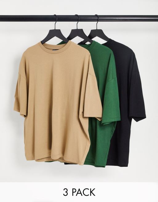 ASOS DESIGN – 3er-Pack Oversize-T-Shirts in mehreren Farben
