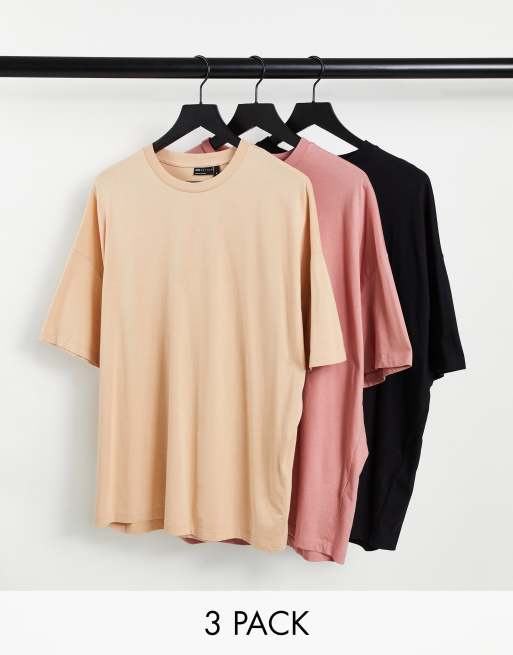 ASOS DESIGN – 3er-Pack Oversize-T-Shirts in verschiedenen Farben - MULTI