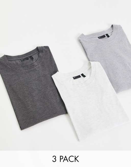 ASOS DESIGN – 3er-Pack Oversize-T-Shirts in Weiß, Grau und Anthrazit mit Rundhalsausschnitt