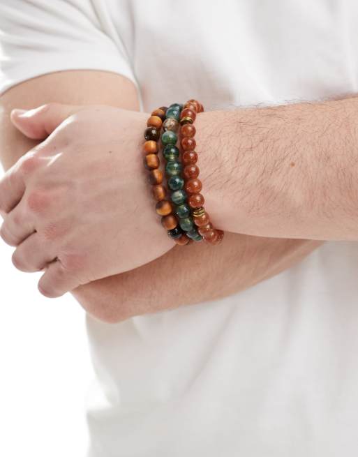 ASOS DESIGN – 3er-Pack Perlenarmbänder in Erdtönen