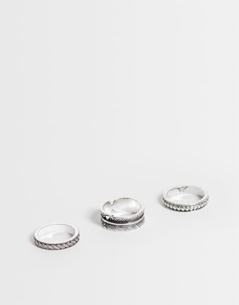 ASOS DESIGN 3er-Pack Ring mit Gravurdetail und faux-feather in Silber - view 1