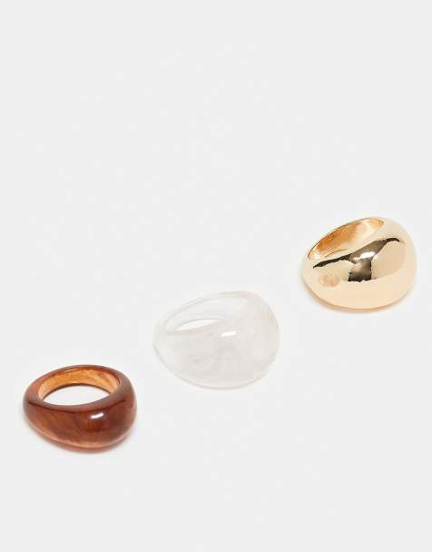 ASOS DESIGN – 3er-Pack Ringe aus Kunstharzmix in Gold-Optik - view 1