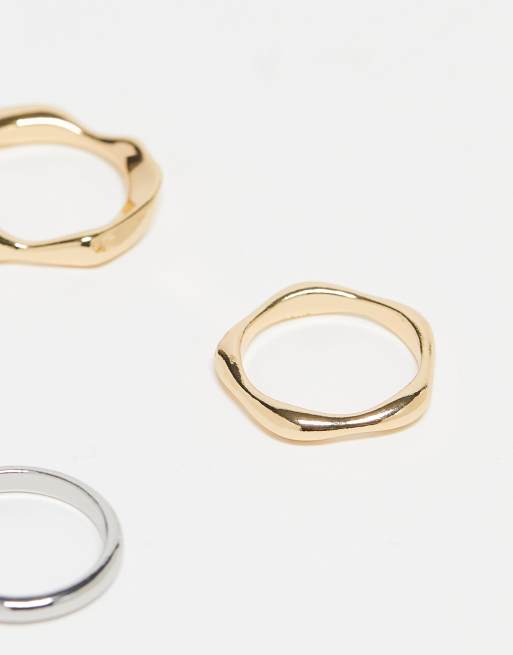 ASOS DESIGN – 3er-Pack Ringe aus verschiedenen Metallen im geschmolzenen Design, 3 von 4