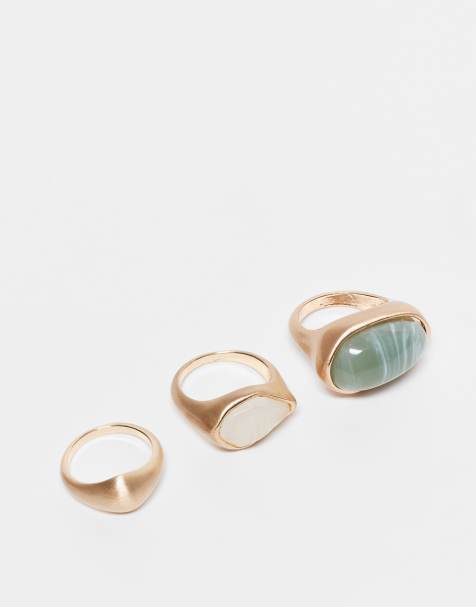ASOS DESIGN – 3er-Pack Ringe in polierter Goldoptik mit eingesetzten künstlichen Halbedelsteinen - view 1