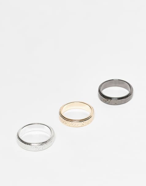 ASOS DESIGN – 3er-Pack Ringe in verschiedenen Farben mit gehämmerter Struktur - view 1