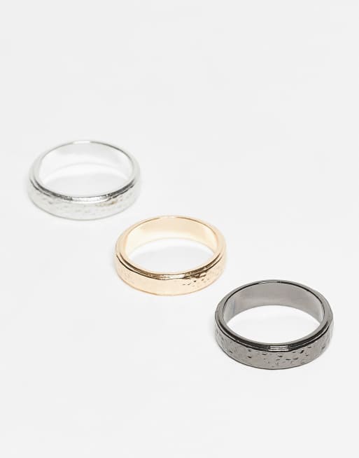 ASOS DESIGN – 3er-Pack Ringe in verschiedenen Farben mit gehämmerter Struktur, 3 von 3