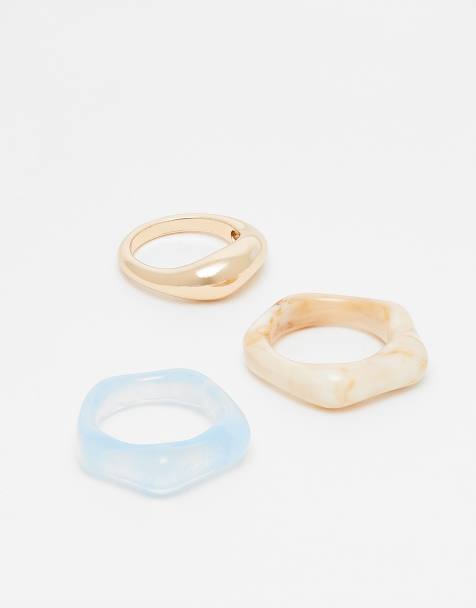 ASOS DESIGN – 3er-Pack Ringe in verschiedenen Kunstharz-Designs und Gold-Optik - view 1