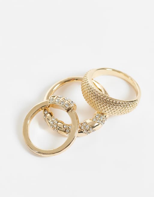 ASOS DESIGN 3er-Pack Ringe mit Schmucksteindetail in Goldoptik, 2 von 3