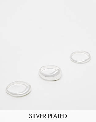 ASOS DESIGN - 3er-Pack Ringe mit Silberbeschichtung und geschmolzenem Design