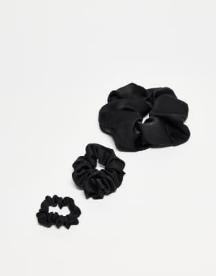 ASOS DESIGN - 3er-Pack Scrunchies aus Satin in Schwarz