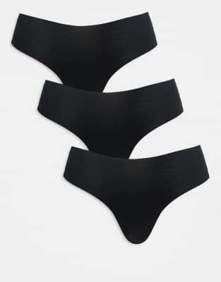 ASOS DESIGN - 3er-Pack sich nicht abzeichnende Brazilian-Slips in Schwarz mit Spitze