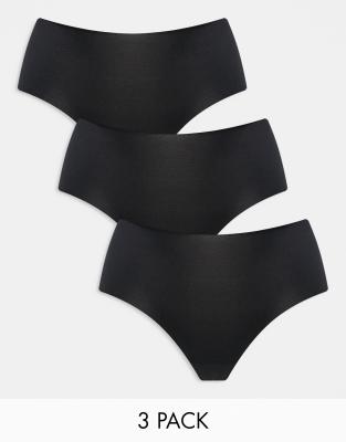 ASOS DESIGN - 3er-Pack sich nicht abzeichnende hüfthohe, kurze Slips in Schwarz