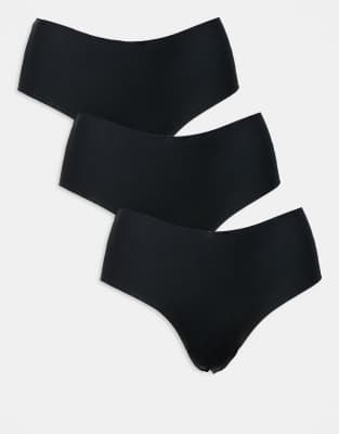 Thumbnail - ASOS DESIGN - 3er-Pack sich nicht abzeichnende hüfthohe Slips in Schwarz