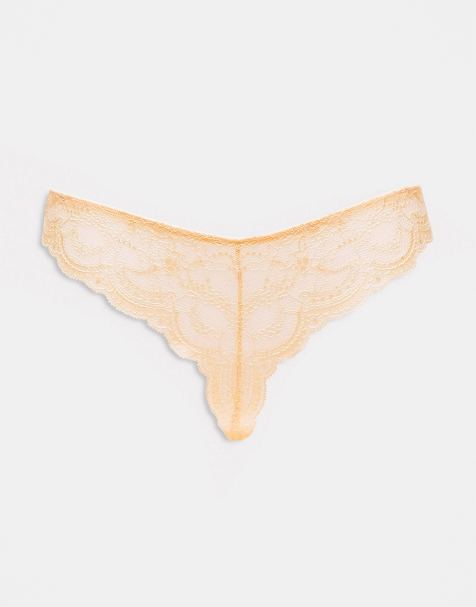 ASOS DESIGN – 3er-Pack sich nicht abzeichnende Spitzen-Tangas in Beige - view 1