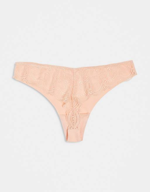 ASOS DESIGN – 3er-Pack sich nicht abzeichnende Spitzen-Tangas in Beige, 3 von 3