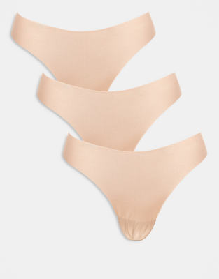 ASOS DESIGN - 3er-Pack sich nicht abzeichnende Tangas in Beige-Neutral