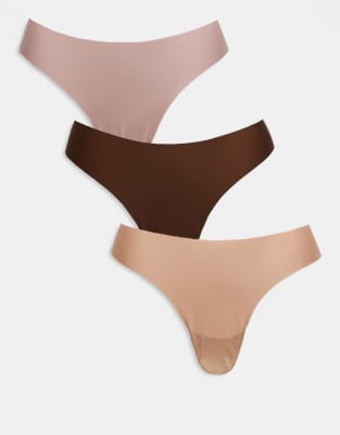 ASOS DESIGN - 3er-Pack sich nicht abzeichnende Tangas in neutralen Farben-Bunt