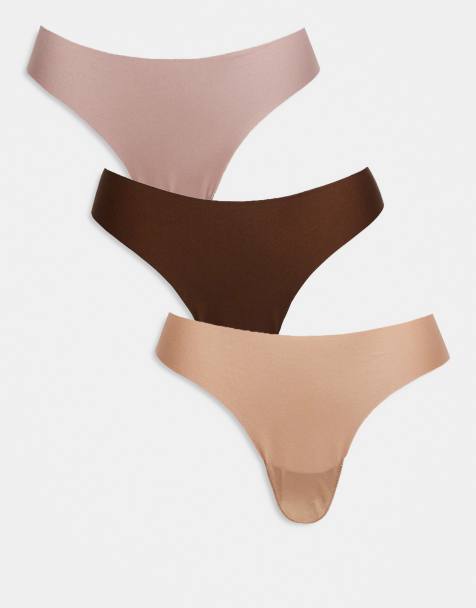ASOS DESIGN – 3er-Pack sich nicht abzeichnende Tangas in neutralen Farben - view 1