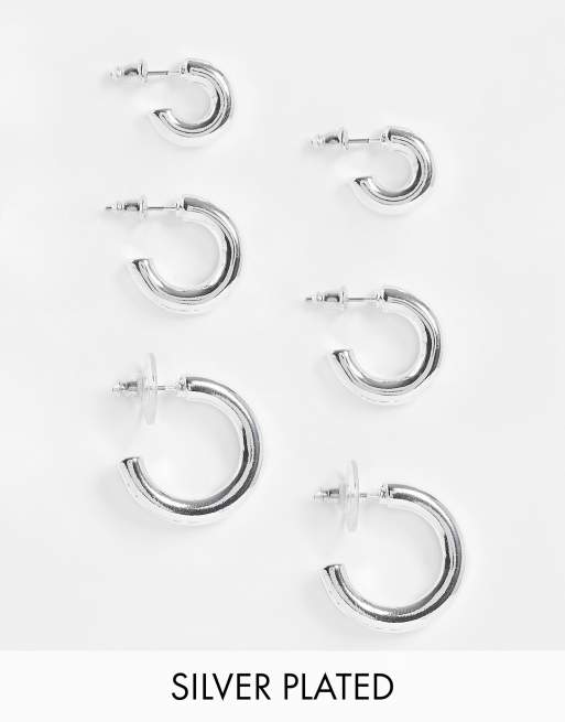 ASOS DESIGN – 3er-Pack silberbeschichtete Creolen für jeden Tag