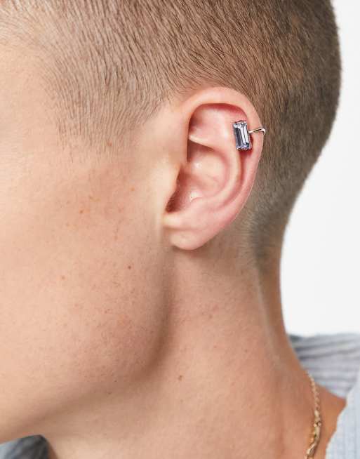 ASOS DESIGN – 3er-Pack silberfarbene Ohrmanschetten mit blauen Schmucksteinen