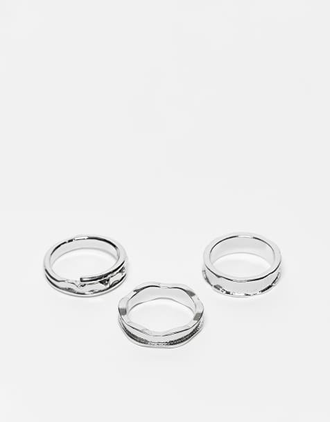 ASOS DESIGN – 3er-Pack silberfarbene Ringe mit geschmolzenem Design - view 1