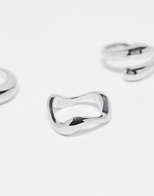ASOS DESIGN – 3er-Pack silberfarbene Ringe mit verschiedenen minimalistischen Designs, 2 von 4