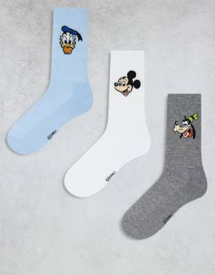 ASOS DESIGN - 3er-Pack Socken in mehreren Farben mit Disney Mickey Mouse und Friends-Motiven-Bunt