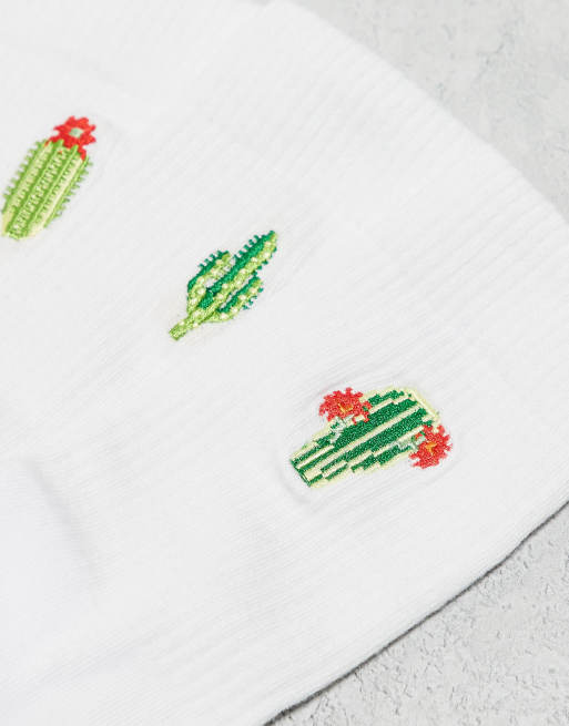 ASOS DESIGN  3er-Pack Socken in Wei mit aufgesticktem Kaktus-Motiv | ASOS