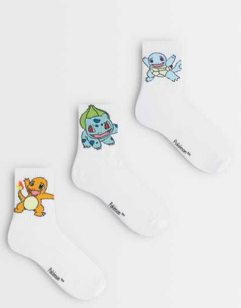 ASOS DESIGN – 3er-Pack Socken in Weiß mit Pokémon-Grafik - view 1