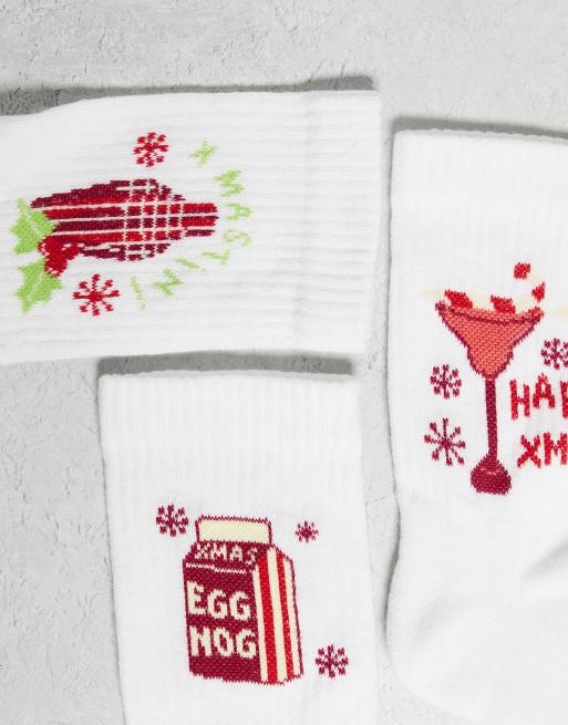 ASOS DESIGN – 3er-Pack Socken in Weiß mit weihnachtlichen Getränke-Motiven, 3 von 3