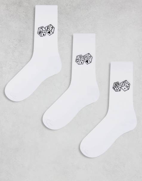 ASOS DESIGN – 3er-Pack Socken in Weiß mit Würfel-Stickerei - view 1