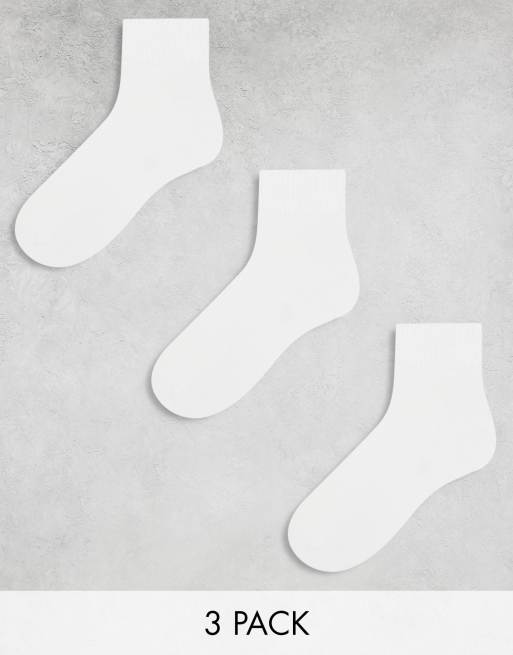 ASOS DESIGN – 3er-Pack Sportsocken in Weiß mit Frottee-Sohle und stützendem Fußbett