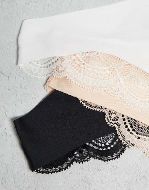 ASOS DESIGN 3er-Pack String mit Spitzenbesatz in Weiß, Beige und Schwarz - MULTI, 3 von 4
