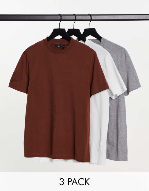 ASOS DESIGN – 3er-Pack T-Shirts in Burgunderrot, Weiß und Schwarz mit Rundhalsausschnitt