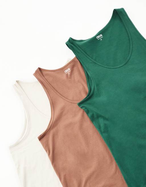 ASOS DESIGN – 3er-Pack Trägertops in verschiedenen Farben