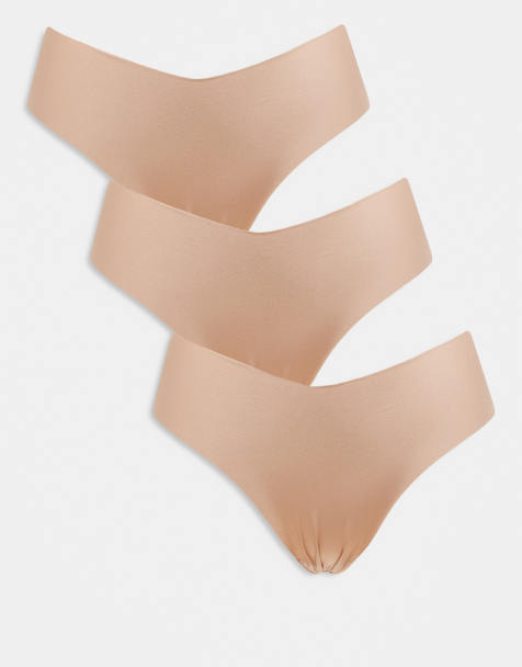 ASOS DESIGN – 3er-Pack unsichtbare Brazilian Slips in Beige mit Spitze - view 1