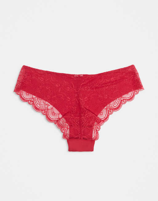 ASOS DESIGN – 3er-Pack unsichtbare Brazilian Slips in Kirschrot mit Spitze, 3 von 3