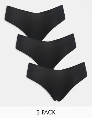 ASOS DESIGN - 3er-Pack unsichtbare Brazilian Slips in Schwarz mit Spitze